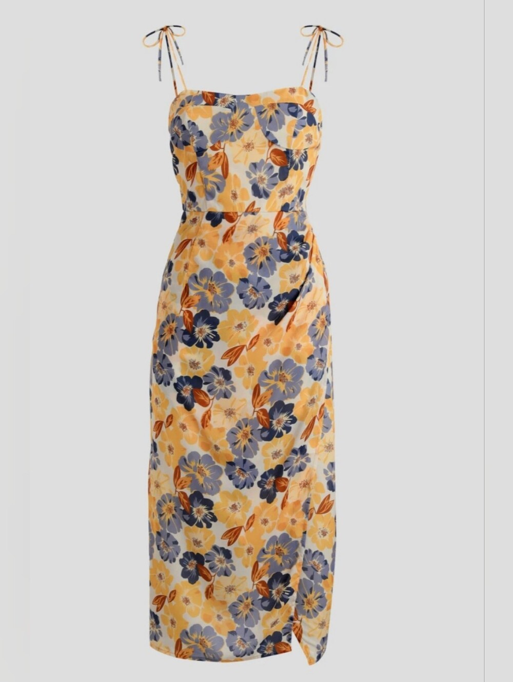 The CIDER "Elara" Floral Tie-Shoulder Slit Midi Dress